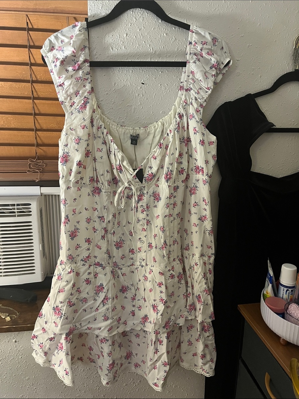 wild fable Cream Floral Tiered Tunic with Pink Flowers